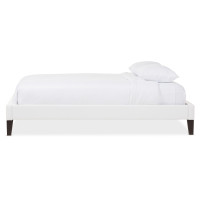 Baxton Studio BBT6598-White-King Lancashire Upholstered King Size Bed Frame with Tapered Legs